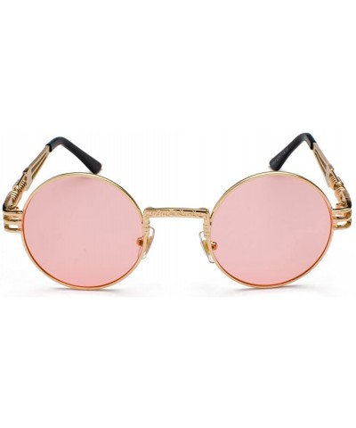 Round Vintage Round Sunglasses Men Black Retro Punk Sun Glasses Women Summer 2018 - Pink - CO18E7NTLIS $11.55