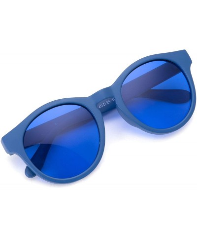 Round Multi-typle Fashion Sunglasses for Women Plastic Frame Mirrored Lens - Retro Vintage Cateye - P Blue - CW18HC29AHO $19.64