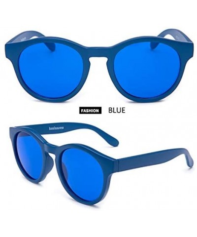 Round Multi-typle Fashion Sunglasses for Women Plastic Frame Mirrored Lens - Retro Vintage Cateye - P Blue - CW18HC29AHO $8.42