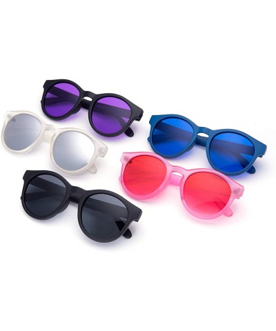 Round Multi-typle Fashion Sunglasses for Women Plastic Frame Mirrored Lens - Retro Vintage Cateye - P Blue - CW18HC29AHO $8.42