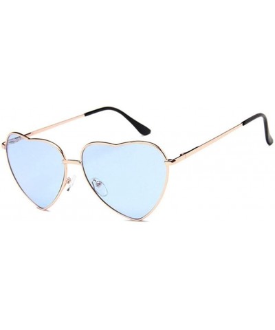 Shield Heart Shaped Sunglasses Women Metal Frame Reflective Lens Sun protection Sunglasses - Blue - CJ18R5K2TWD $37.17
