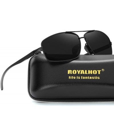 Sport Men Polarized Sunglasses Rectangle Aloly Frame Sun Glasses Driving Glasses 90091 - Black Grey - CV18WZWLI4Y $15.96