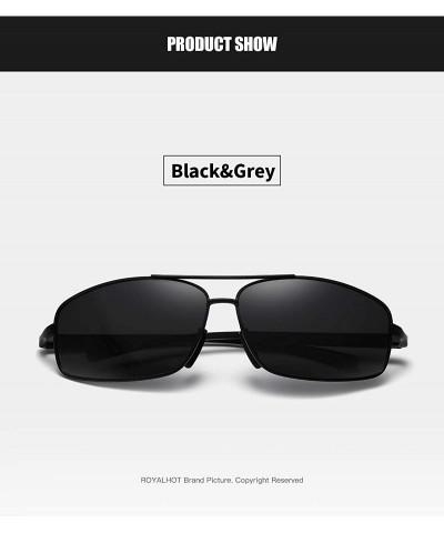 Sport Men Polarized Sunglasses Rectangle Aloly Frame Sun Glasses Driving Glasses 90091 - Black Grey - CV18WZWLI4Y $15.96