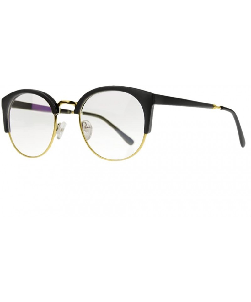 Rectangular Unisex Cateye Half Frame Semi-Rimless Clear Lens Glasses Nerd Geek Casual Eyewear - Black/Gold - C3183W7YT0W $13.62