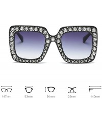 Oversized Large Jeweled Sunglasses for Women Crystal Bling Studded Oversized Square Frame - Pink - CP18D2MZ0TN $26.41