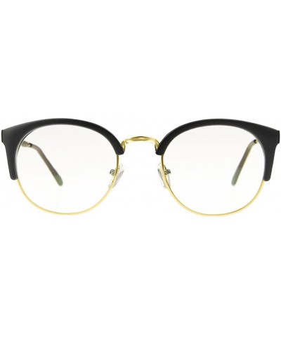 Rectangular Unisex Cateye Half Frame Semi-Rimless Clear Lens Glasses Nerd Geek Casual Eyewear - Black/Gold - C3183W7YT0W $20.99