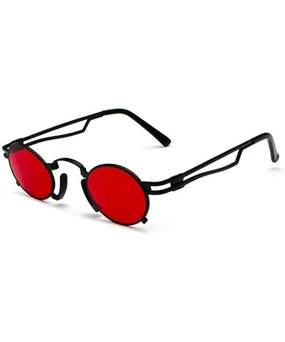 Rimless Men's & Women's Sunglasses Vintage Oval Metal Frame Sunglasses - Black Box Red Film - CW18EQDUKCL $21.85
