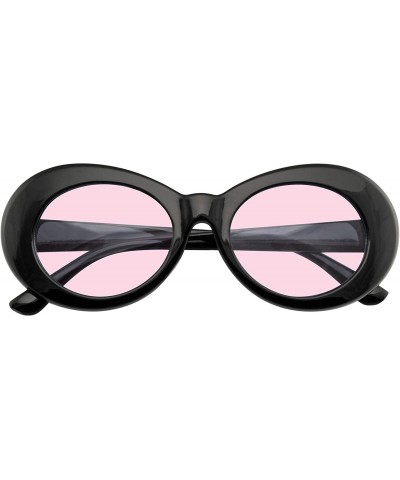 Goggle Retro Round 1990's Fashion Clout Goggle Oval Color Tone Black Sunglasses - Pink - CI1965QG4QT $9.71