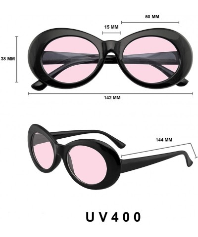 Goggle Retro Round 1990's Fashion Clout Goggle Oval Color Tone Black Sunglasses - Pink - CI1965QG4QT $9.71