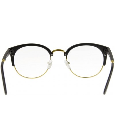 Rectangular Unisex Cateye Half Frame Semi-Rimless Clear Lens Glasses Nerd Geek Casual Eyewear - Black/Gold - C3183W7YT0W $21.28
