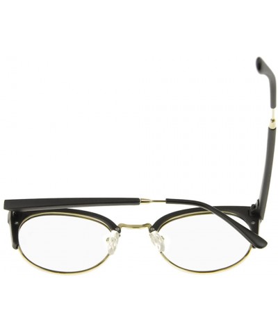 Rectangular Unisex Cateye Half Frame Semi-Rimless Clear Lens Glasses Nerd Geek Casual Eyewear - Black/Gold - C3183W7YT0W $20.99