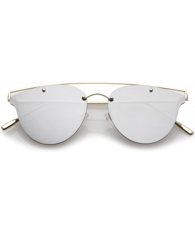 Rimless Modern Crossbar Horn Rimmed Round Flat Lens Rimless Sunglasses 52mm - Gold / Silver Mirror - CA1824SXG7S $20.08