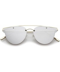 Rimless Modern Crossbar Horn Rimmed Round Flat Lens Rimless Sunglasses 52mm - Gold / Silver Mirror - CA1824SXG7S $10.86