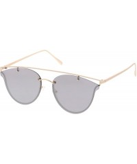 Rimless Modern Crossbar Horn Rimmed Round Flat Lens Rimless Sunglasses 52mm - Gold / Silver Mirror - CA1824SXG7S $10.86