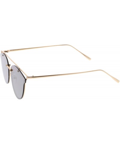 Rimless Modern Crossbar Horn Rimmed Round Flat Lens Rimless Sunglasses 52mm - Gold / Silver Mirror - CA1824SXG7S $10.86
