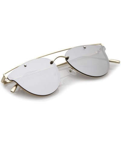 Rimless Modern Crossbar Horn Rimmed Round Flat Lens Rimless Sunglasses 52mm - Gold / Silver Mirror - CA1824SXG7S $10.86