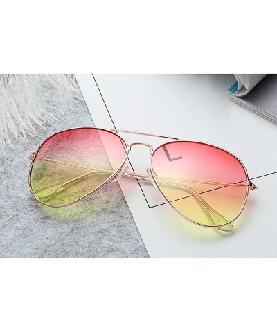 Aviator Lightweight Grandient Classic Aviator Style Metal Frame Sunglasses WITH CASE Colored Lens 58mm - Red & Yellow - CR18U...