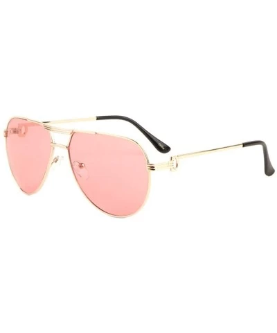 Round Round Lens Three Line Top Bar Sectioned Temple Aviator Sunglasses - Pink - C5197S6XU20 $26.34