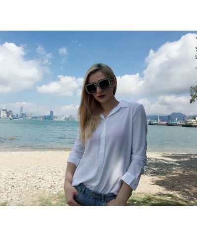 Oversized Large Jeweled Sunglasses for Women Crystal Bling Studded Oversized Square Frame - Pink - CP18D2MZ0TN $26.41