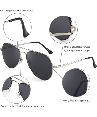 Aviator Aviator Sunglasses for Men Women Flat Lens Metal Frame with Spring Hinges UV400 Protection - Sliver/Grey - CM18A32HZD...