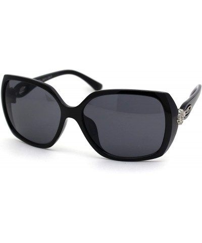 Oversized Womens Fashion Luxury Oversize Diva Plastic Butterfly Sunglasses - Black Silver Solid Black - C518XK80GHR $20.07