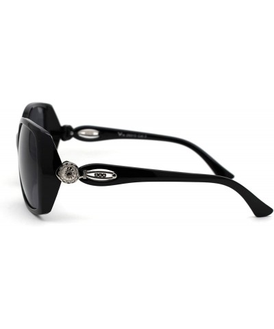 Oversized Womens Fashion Luxury Oversize Diva Plastic Butterfly Sunglasses - Black Silver Solid Black - C518XK80GHR $11.36