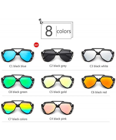 Aviator Fashion Polygon Women Sunglasses UV400 Oculos De Sol Brand C8 Black Green - C3 Black White - C118YZWCWDQ $7.33