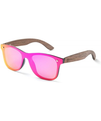 Round Wood Sunglasses With Polarized Lens Handmade Bamboo Sunglasses For Men&Women - D Walnut Pink - CC18A2TXGE2 $28.88