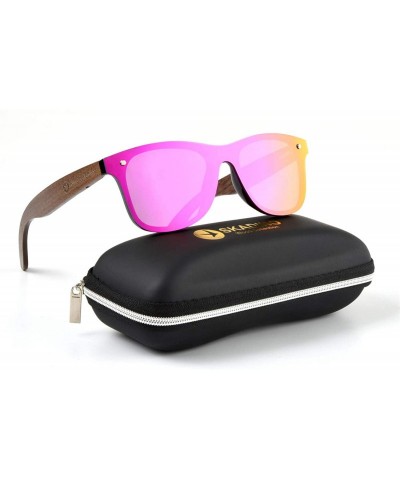 Round Wood Sunglasses With Polarized Lens Handmade Bamboo Sunglasses For Men&Women - D Walnut Pink - CC18A2TXGE2 $28.88