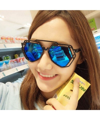 Aviator Fashion Polygon Women Sunglasses UV400 Oculos De Sol Brand C8 Black Green - C3 Black White - C118YZWCWDQ $7.33