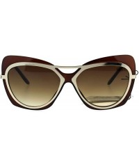 Cat Eye Womens Retro Unique Bat Shape Double Rim Cat Eye Sunglasses - Brown Brown - C717YYTTL49 $12.51