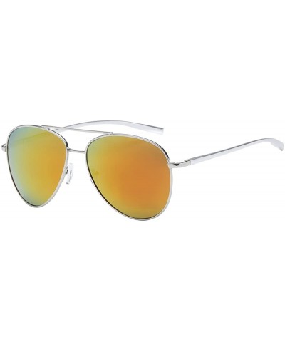 Wayfarer Classic Polarized Ultra Light Flex Hinge Aluminum Aviator Sunglasses - Aluminum Silver - Polarized Lava Red - CF188X...