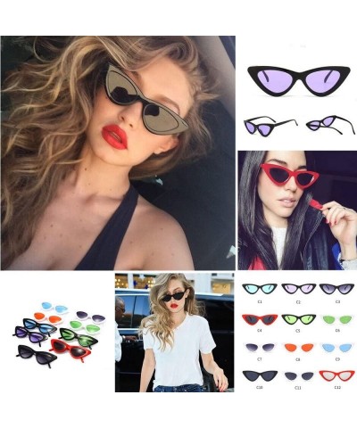 Cat Eye Small Frame Skinny Cat Eye Sunglasses for Women Colorful Lens Mini Narrow Retro Cateye Vintage Sunglasses - C - CN190...