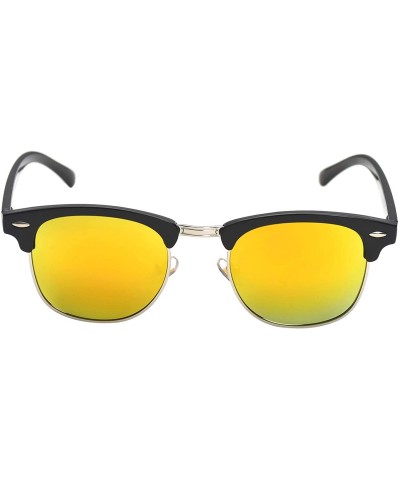 Round Vintage Semi Round Polarized Sunglasses for Men and Women 100% UV Protection Glasses - Gold Lens - CJ18YE9L5T3 $20.04