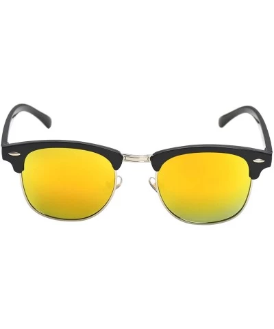 Round Vintage Semi Round Polarized Sunglasses for Men and Women 100% UV Protection Glasses - Gold Lens - CJ18YE9L5T3 $9.61