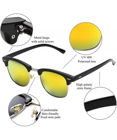 Round Vintage Semi Round Polarized Sunglasses for Men and Women 100% UV Protection Glasses - Gold Lens - CJ18YE9L5T3 $9.61