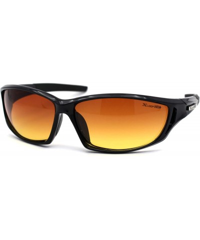 Sport HD+ Amber Lens Oval Warp Plastic Sport Sunglasses - Shiny Black - CF195ZU554K $10.90