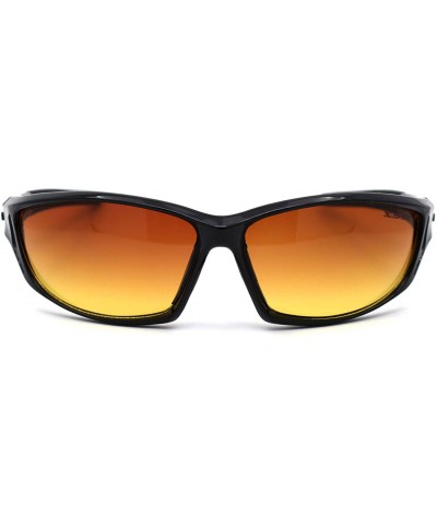 Sport HD+ Amber Lens Oval Warp Plastic Sport Sunglasses - Shiny Black - CF195ZU554K $10.90