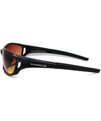Sport HD+ Amber Lens Oval Warp Plastic Sport Sunglasses - Shiny Black - CF195ZU554K $10.90