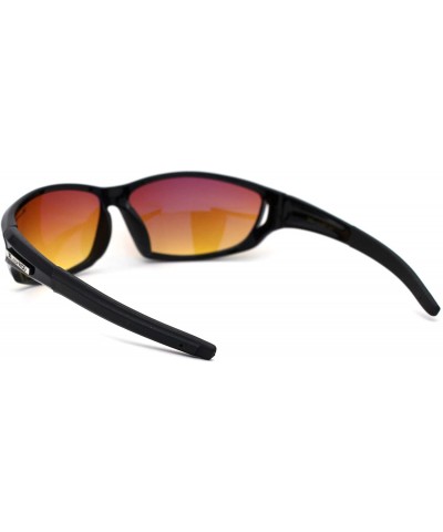 Sport HD+ Amber Lens Oval Warp Plastic Sport Sunglasses - Shiny Black - CF195ZU554K $10.90