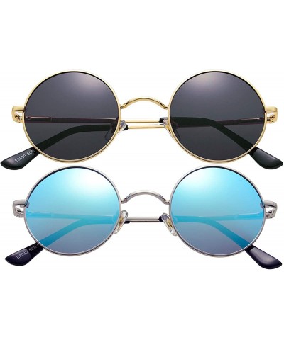 Round 2-Pack John Lennon Style Round Sunglasses for Men Women Polarized Small Circle Sun Glasses - CQ192EE4S65 $30.16