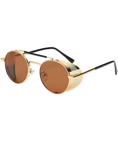 Shield Men's UV Protection Side Shield Steampunk Sunglasses - Gold Lens/Brown Frame - C218UW72AA5 $43.49