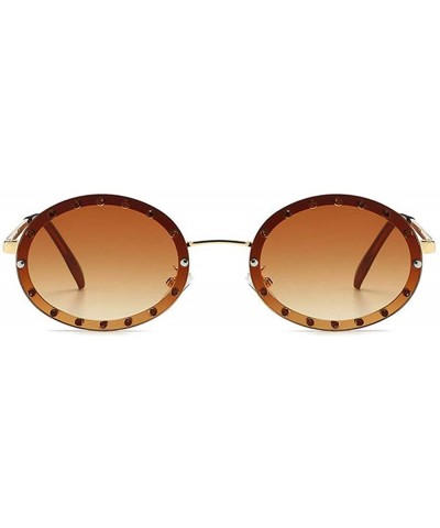 Round 2019 new retro round diamond female diamond brand luxury trend oval sunglasses - Tea - CP18T0RYRZ8 $11.69