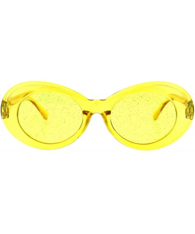 Oval 70's Fashion Sunglasses Womens Vintage Oval Frame Glitter Lens - Yellow (Yellow) - C118IGG8ETX $19.86