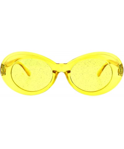 Oval 70's Fashion Sunglasses Womens Vintage Oval Frame Glitter Lens - Yellow (Yellow) - C118IGG8ETX $12.80