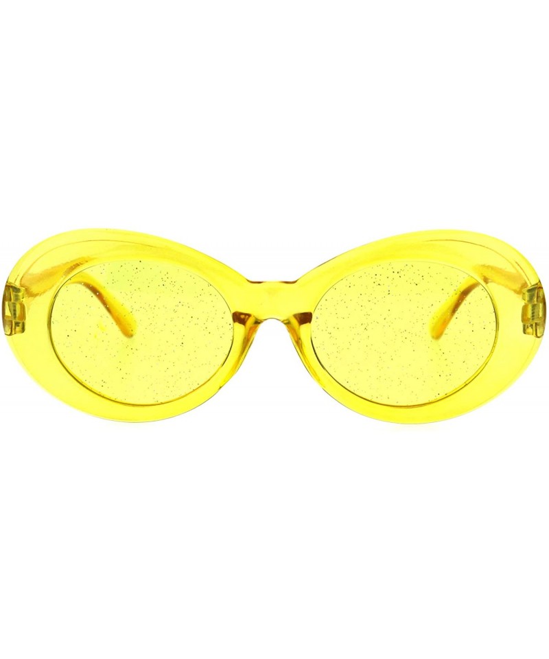 Oval 70's Fashion Sunglasses Womens Vintage Oval Frame Glitter Lens - Yellow (Yellow) - C118IGG8ETX $12.80