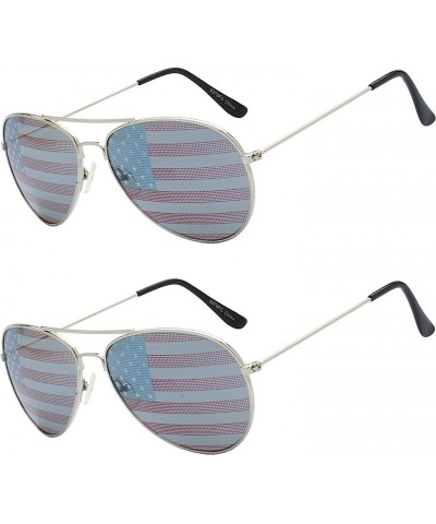 Aviator USA America American Flag Aviator Sunglasses - Exquisite Packaging Gift for 4th of July - 2 Pcs - C6199OG03KH $26.31