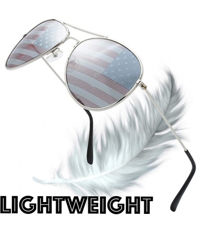 Aviator USA America American Flag Aviator Sunglasses - Exquisite Packaging Gift for 4th of July - 2 Pcs - C6199OG03KH $11.89