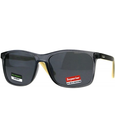 Rectangular Mens Bamboo Wood Arm Plastic Horn Rim Hipster Sunglasses - Slate Black - C918CZAZ944 $23.89