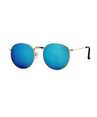 Oversized Unisex Sunglasses Modern Stylish Round Metal Frame Trendy Mirrored Lens - Gold Metal Frame / Mirrored Blue Lens - C...